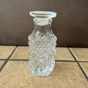 Libbey-St Clair MidCentury Pressed Glass Cruet Threaded Cap Diamond Point Vtg‎